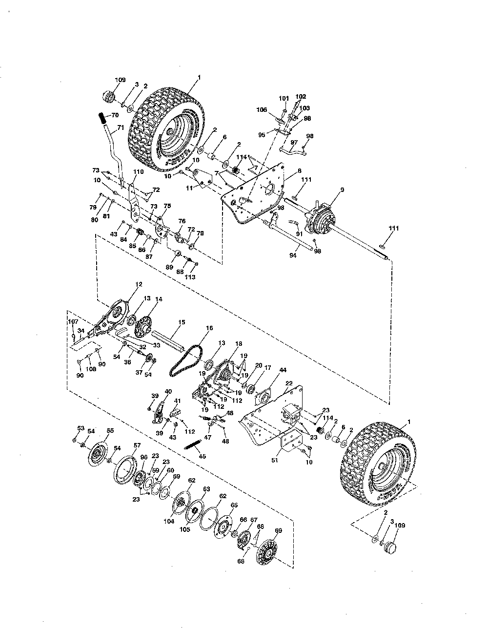 Drive Diagram and Parts List for 96026000100  Weed Eater Lawn Mower